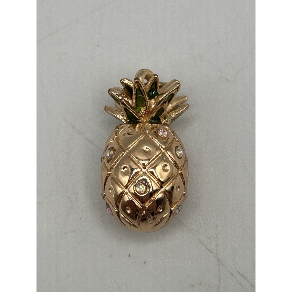Vintage Gold Pineapple Pendant Charm Rhinestones